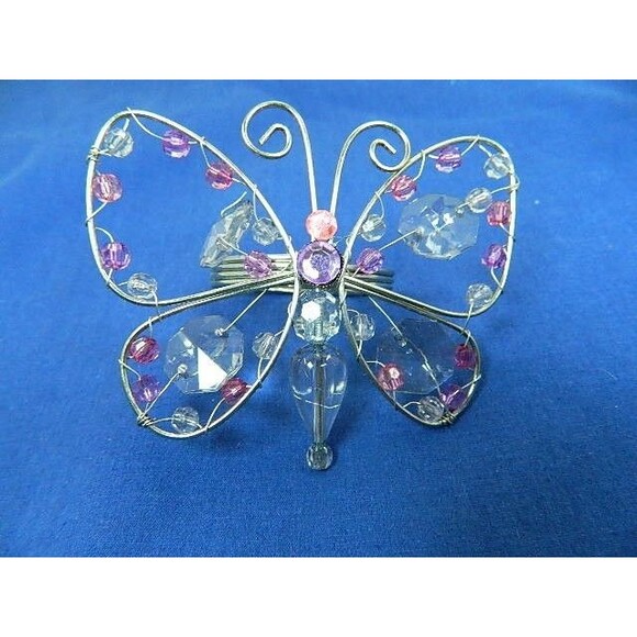 Butterfly Napkin Rings Lot of 5 Silver Tone Wire with Multicolored Beads - Picture 8 of 10